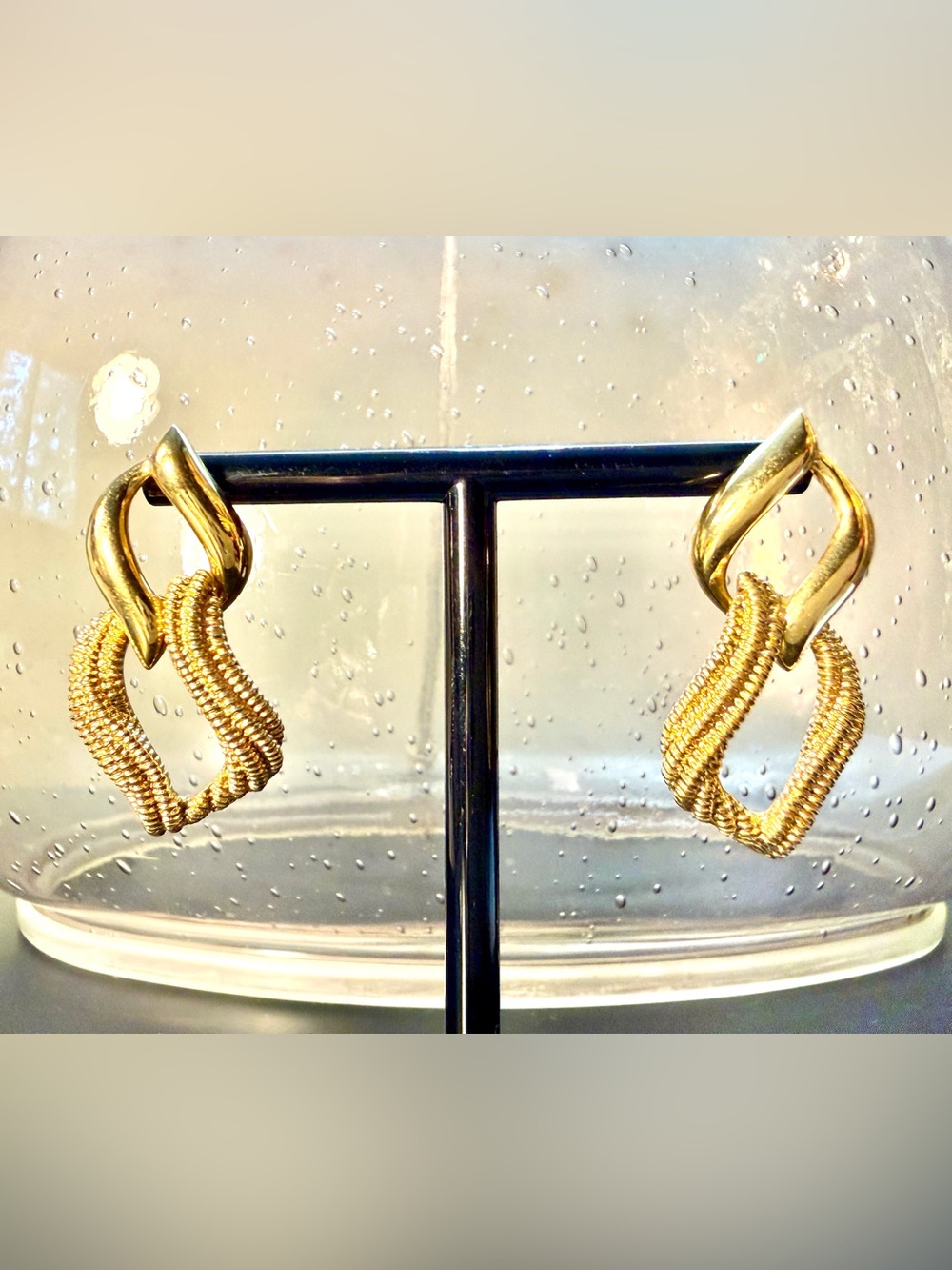 Vintage 1980s/1990s Signed Napier Gold Tone Twisted Sculptural Dangle Earrings